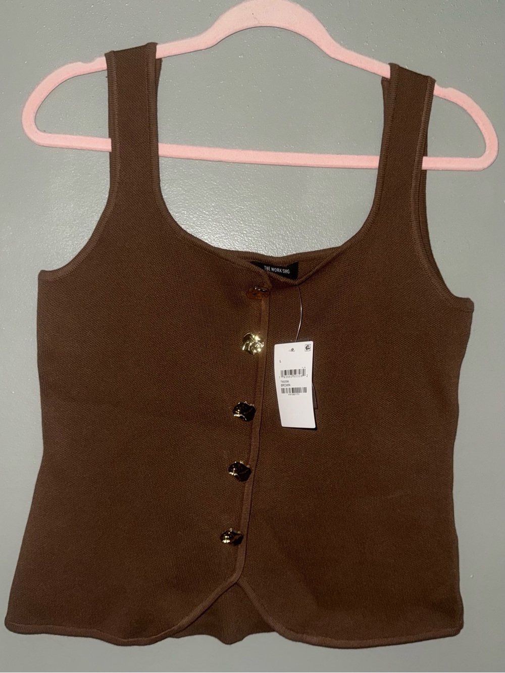 Brown Tank Top with Decorative Buttons